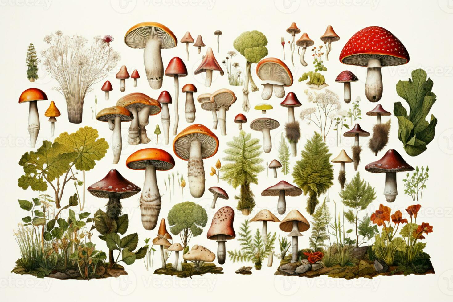 Mushroom Botanical illustration, item sheet, AI Generative photo