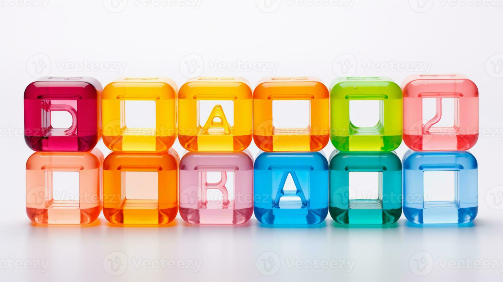 Colorful plastic bricks for kid, toddler, education and learning, toy shop, flat lay, copy space on white background, AI Generative photo