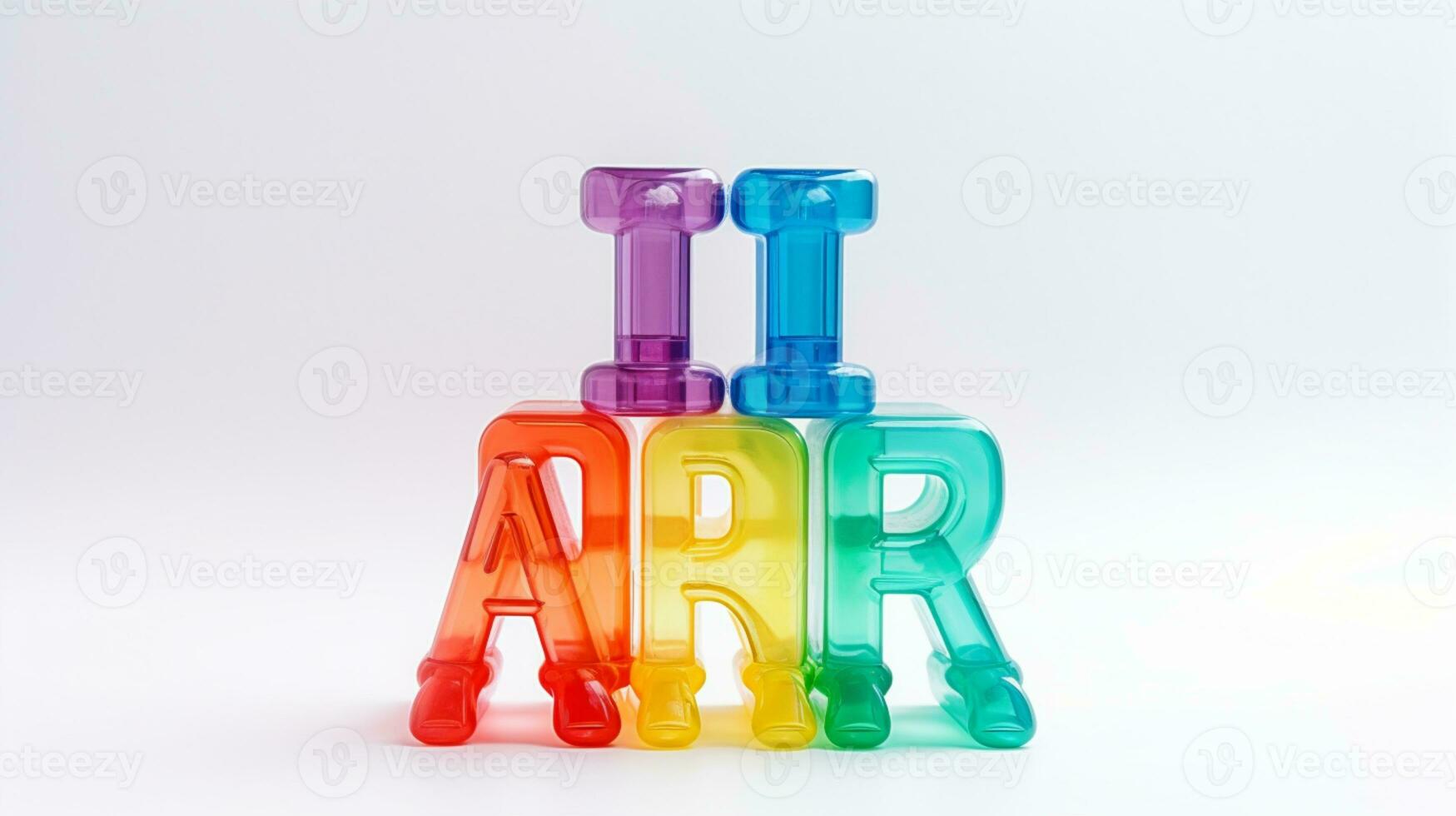 Colorful plastic bricks Alphabet for kid, toddler, education and learning, toy shop, flat lay, copy space on white background, AI Generative photo