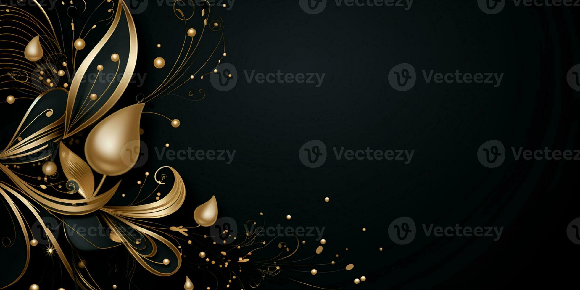 Abstract Shiny Luxury Frame, Black and Gold Color, Premium design, Party, invitation card, copy space for text, word, AI Generative photo