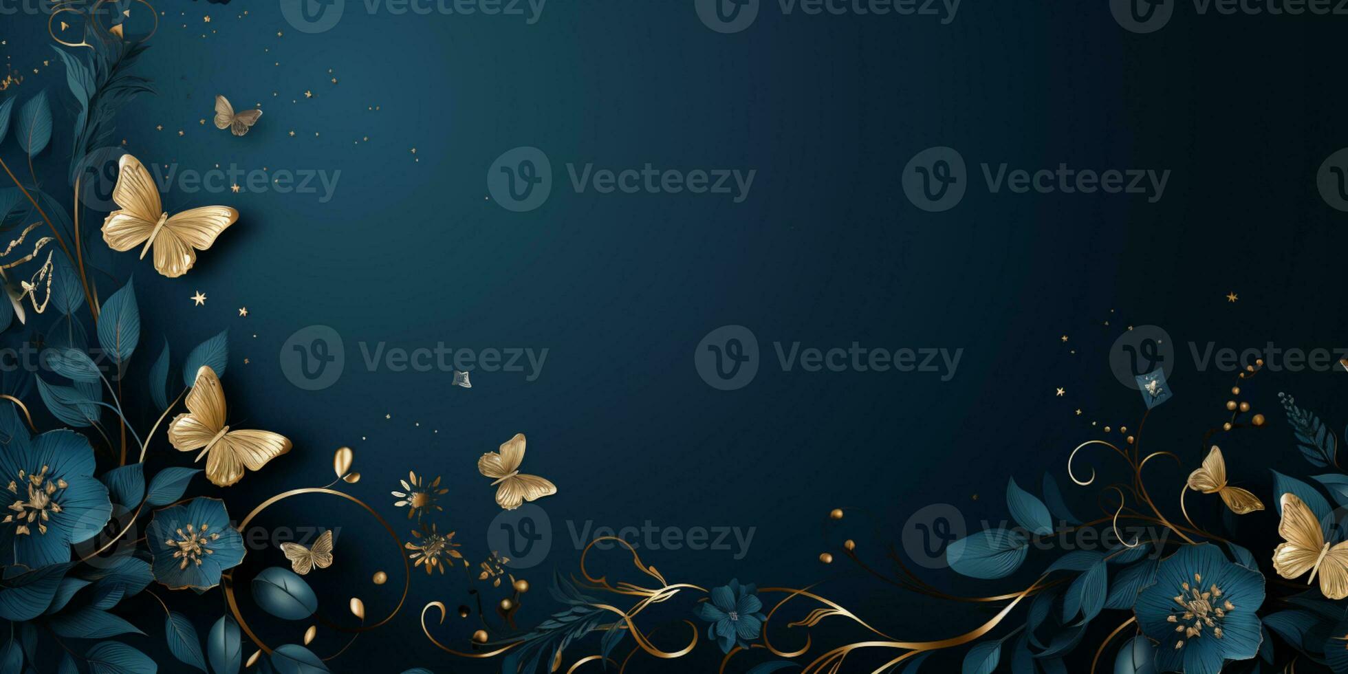 Abstract Shiny Luxury Frame, Blue and Gold Color, Premium gift design, Party, invitation card, copy space for text, word, AI Generative photo