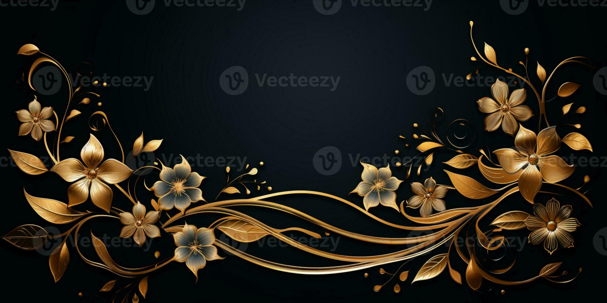 Abstract Shiny Luxury Frame, Black and Gold Color, Premium design, Party, invitation card, copy space for text, word, AI Generative photo
