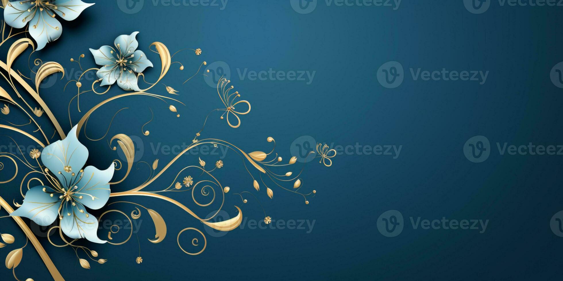 Abstract Shiny Luxury Frame, Blue and Gold Color, Premium gift design, Party, invitation card, copy space for text, word, AI Generative photo
