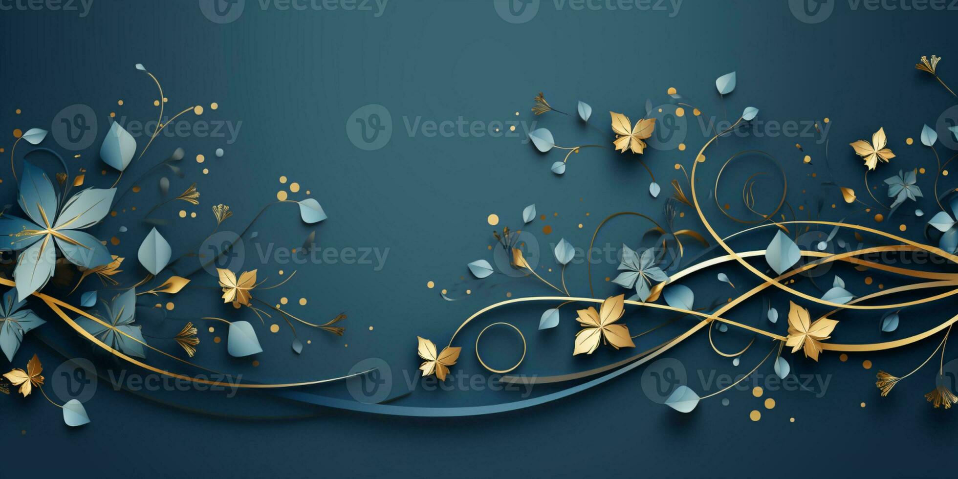 Abstract Shiny Luxury Frame, Blue and Gold Color, Premium gift design, Party, invitation card, copy space for text, word, AI Generative photo