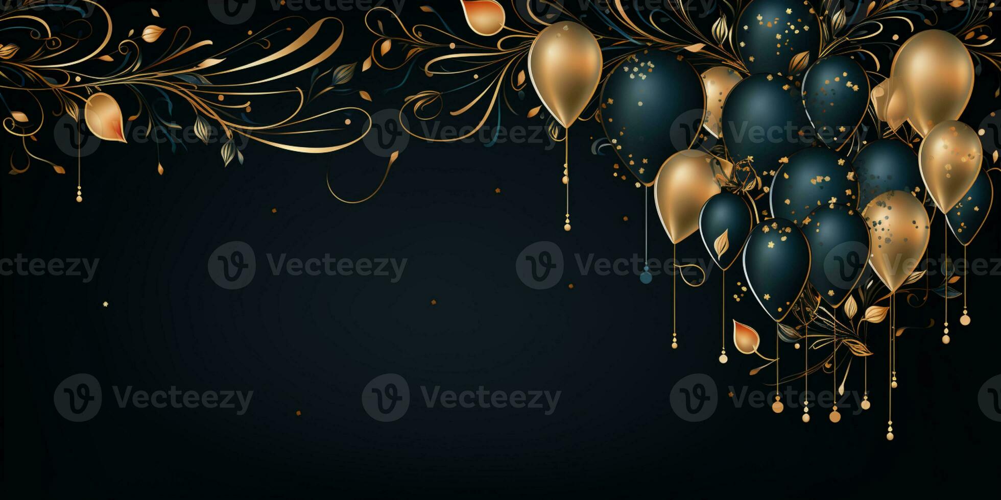 Abstract Shiny Luxury Frame, Black and Gold Color, Premium design, Party, invitation card, copy space for text, word, AI Generative photo