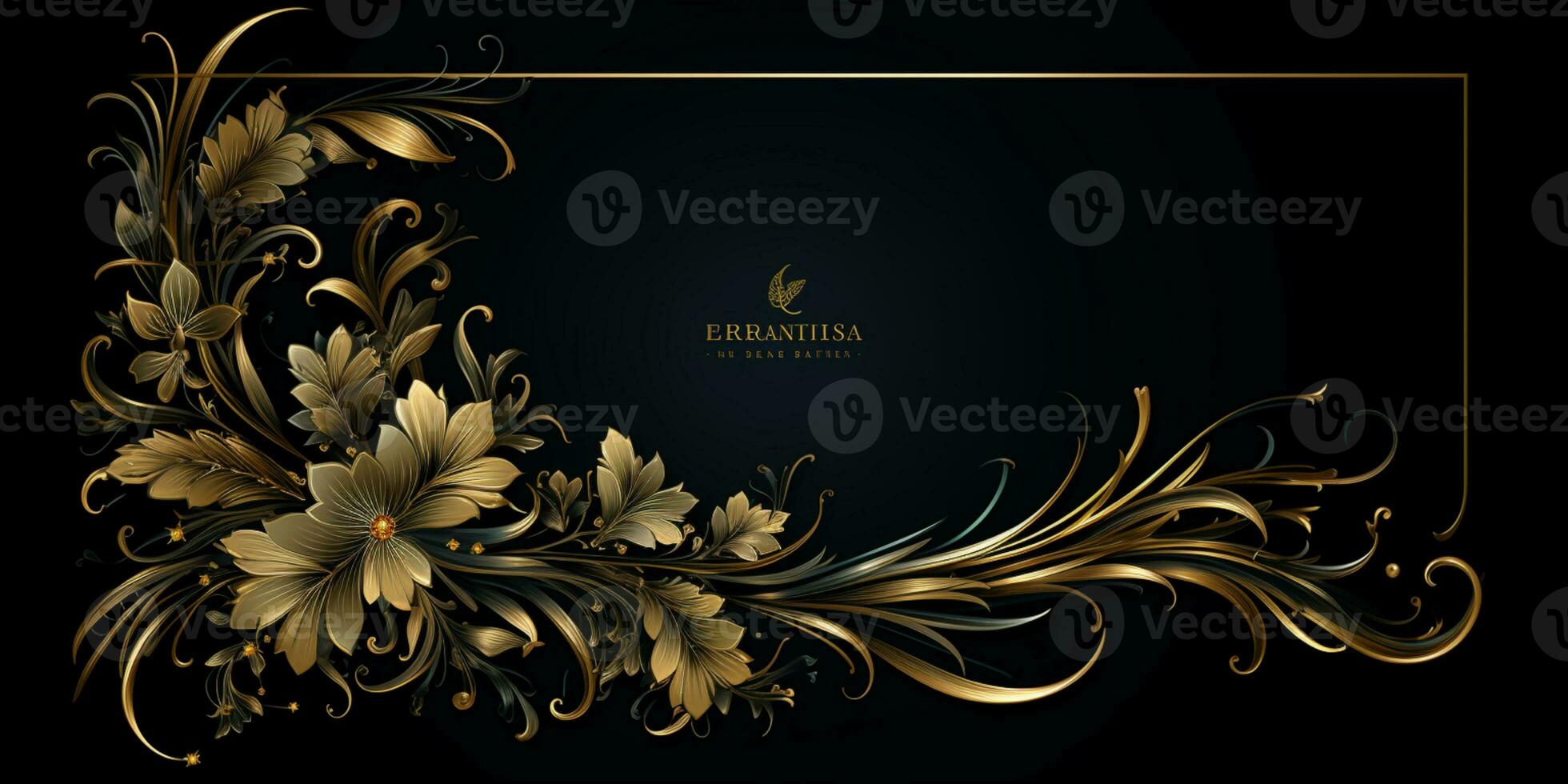 Abstract Shiny Luxury Frame, Black and Gold Color, Premium design, Party, invitation card, copy space for text, word, AI Generative photo