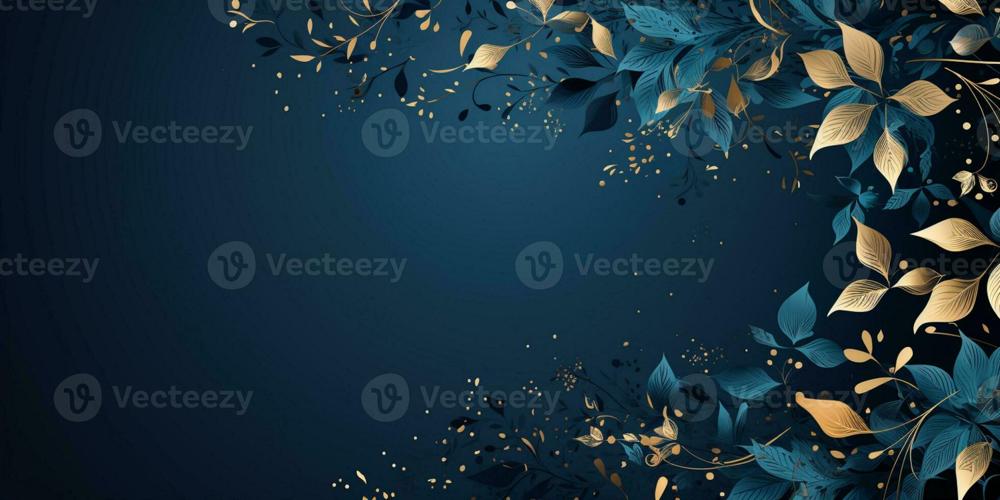 Abstract Shiny Luxury Frame, Blue and Gold Color, Premium gift design, Party, invitation card, copy space for text, word, AI Generative photo