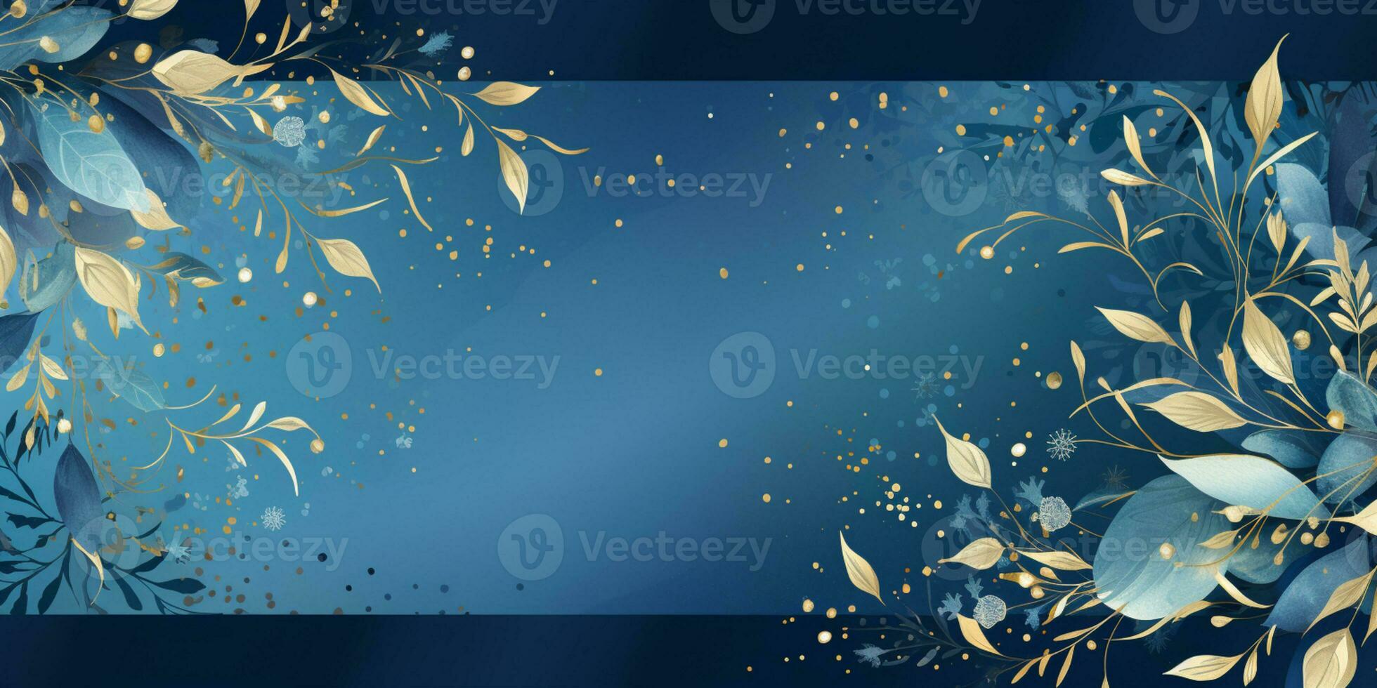 Abstract Shiny Luxury Frame, Blue and Gold Color, Premium gift design, Party, invitation card, copy space for text, word, AI Generative photo