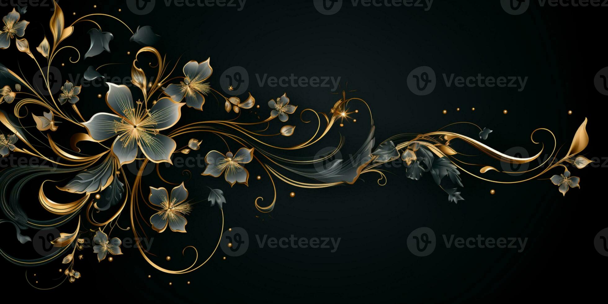 Abstract Shiny Luxury Frame, Black and Gold Color, Premium design, Party, invitation card, copy space for text, word, AI Generative photo