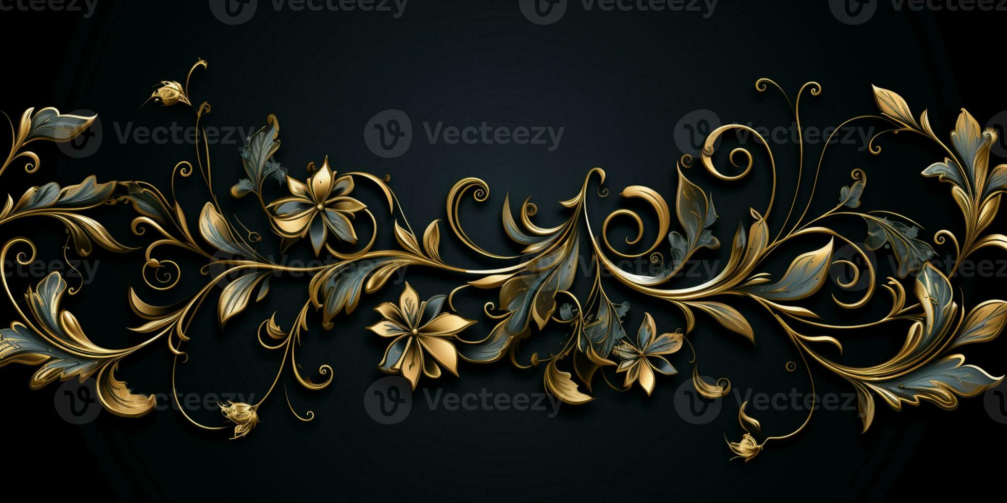 Abstract Shiny Luxury Frame, Black and Gold Color, Premium design, Party, invitation card, copy space for text, word, AI Generative photo