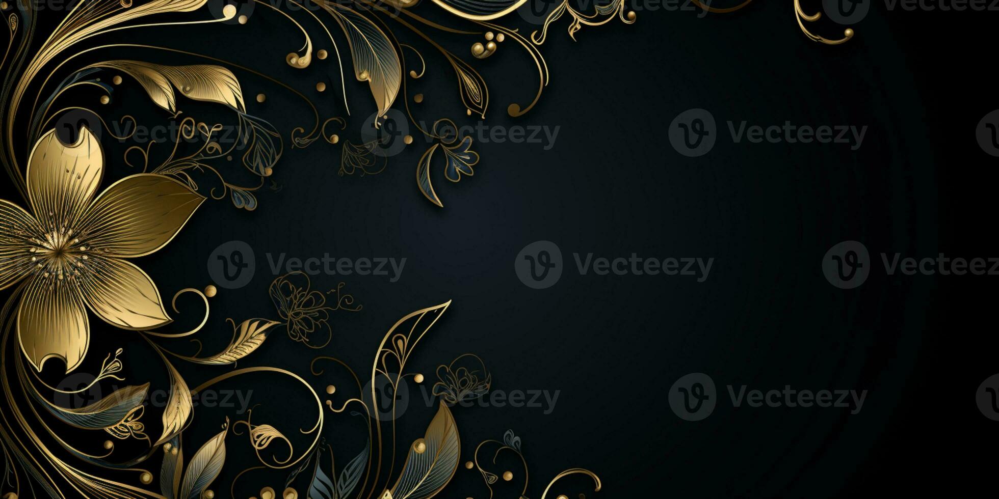 Abstract Shiny Luxury Frame, Black and Gold Color, Premium design, Party, invitation card, copy space for text, word, AI Generative photo