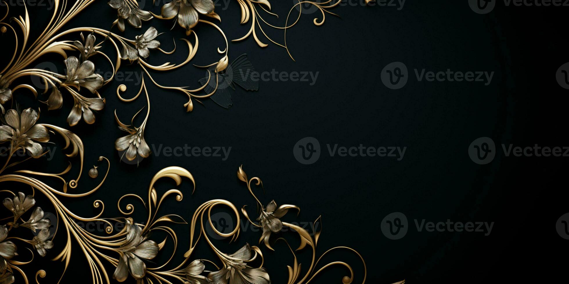 Abstract Shiny Luxury Frame, Black and Gold Color, Premium design, Party, invitation card, copy space for text, word, AI Generative photo