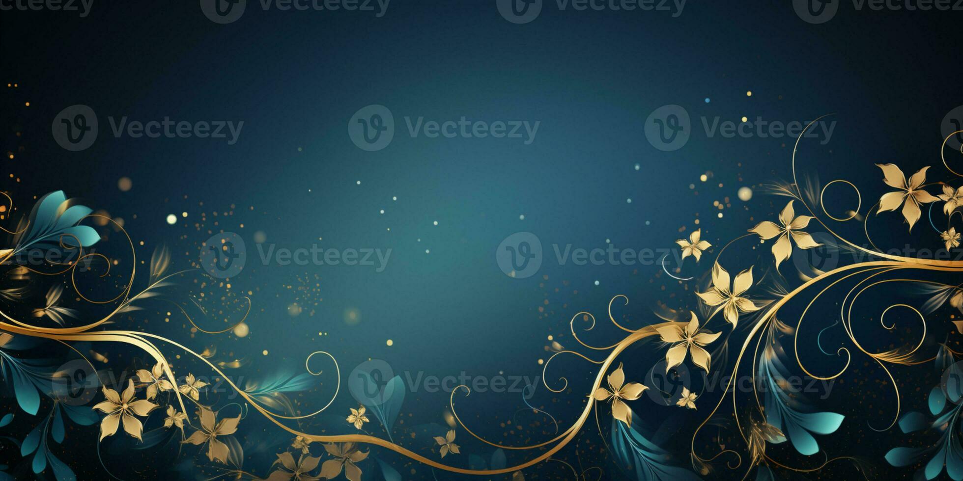 Abstract Shiny Luxury Frame, Blue and Gold Color, Premium gift design, Party, invitation card, copy space for text, word, AI Generative photo