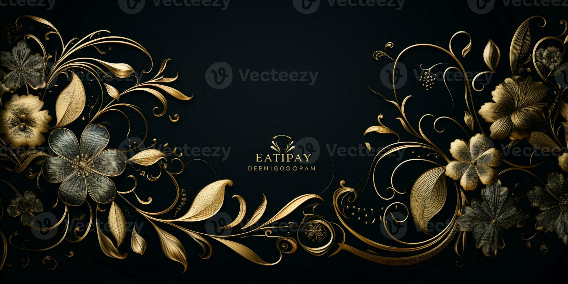 Abstract Shiny Luxury Frame, Black and Gold Color, Premium design, Party, invitation card, copy space for text, word, AI Generative photo