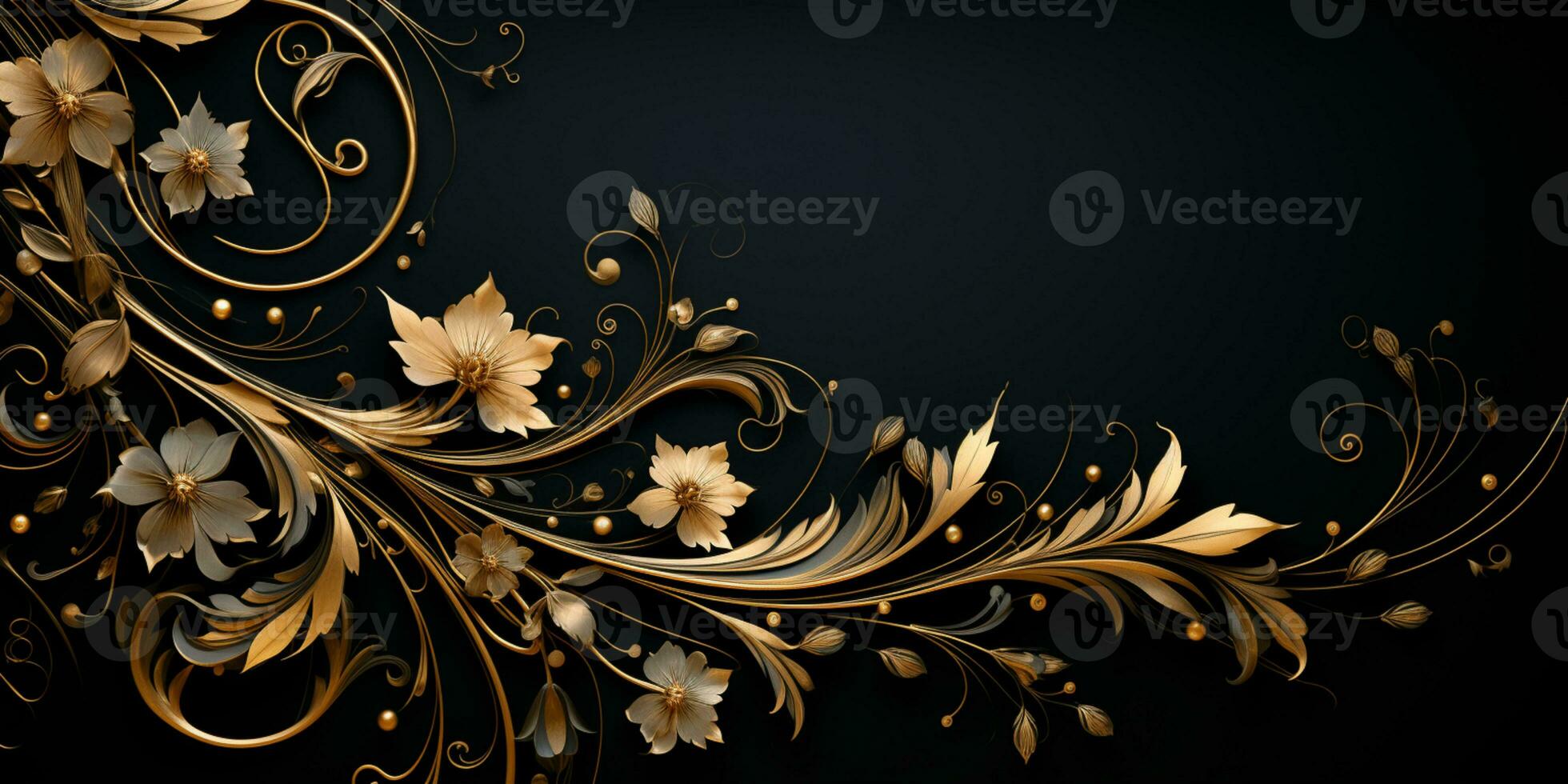 Abstract Shiny Luxury Frame, Black and Gold Color, Premium design, Party, invitation card, copy space for text, word, AI Generative photo