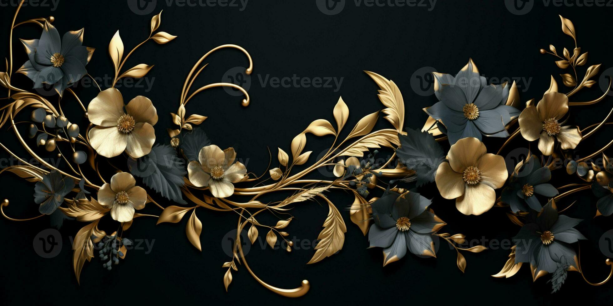 Abstract Shiny Luxury Frame, Black and Gold Color, Premium design, Party, invitation card, copy space for text, word, AI Generative photo