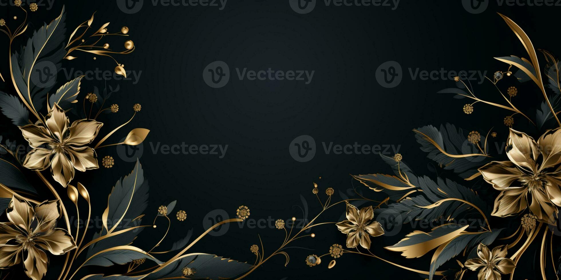 Abstract Shiny Luxury Frame, Black and Gold Color, Premium design, Party, invitation card, copy space for text, word, AI Generative photo