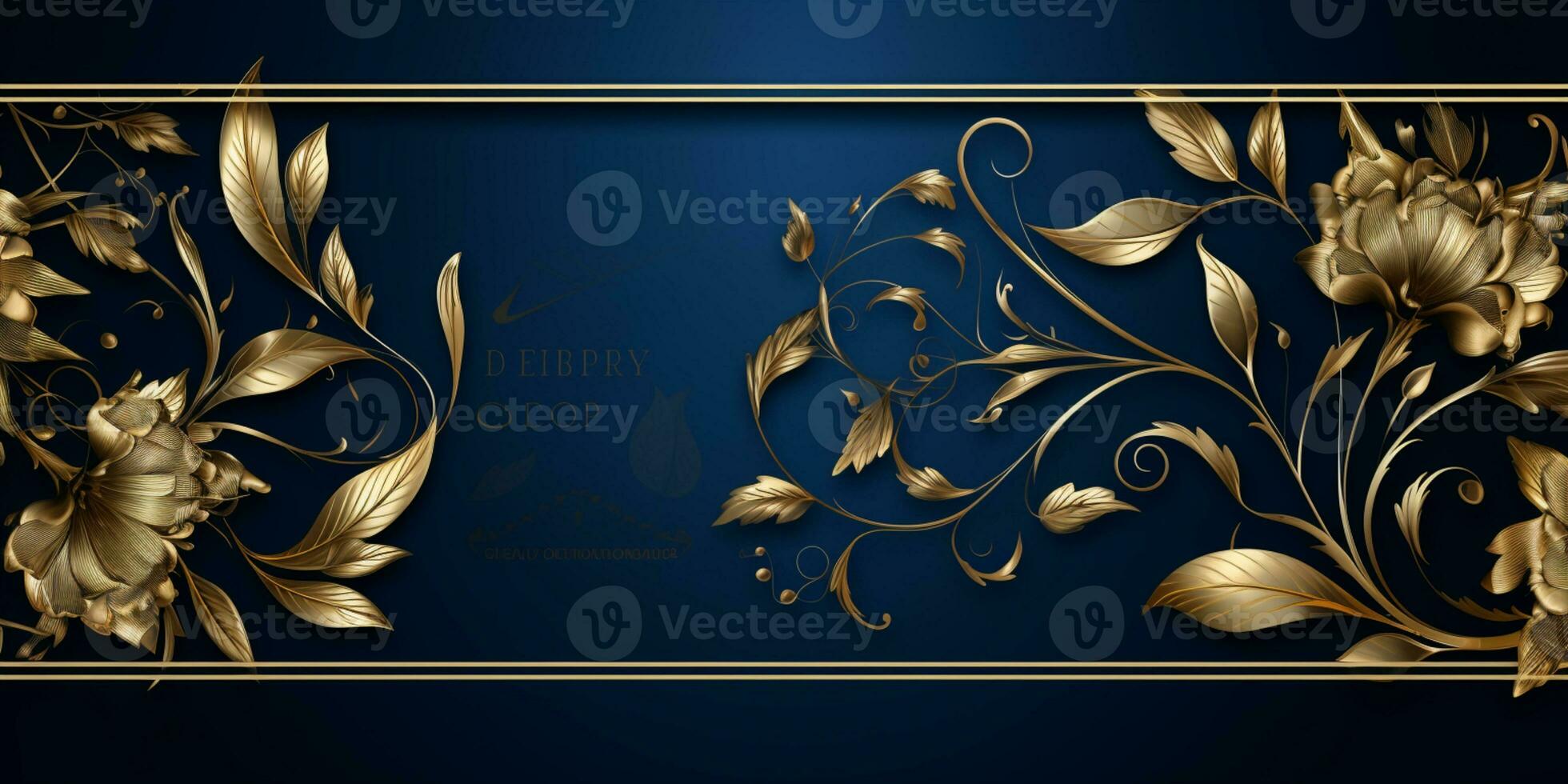 Abstract Shiny Luxury Frame, Midnight blue and Gold Color, Premium gift design, Party, invitation card, copy space for text, word, AI Generative photo