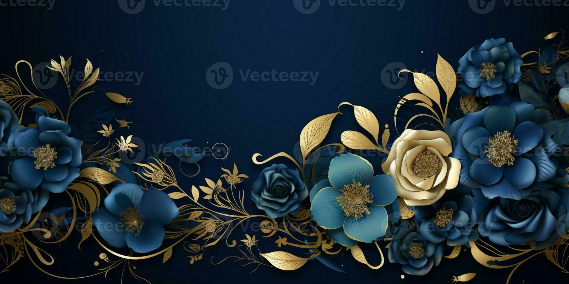 Abstract Shiny Luxury Frame, Midnight blue and Gold Color, Premium gift design, Party, invitation card, copy space for text, word, AI Generative photo