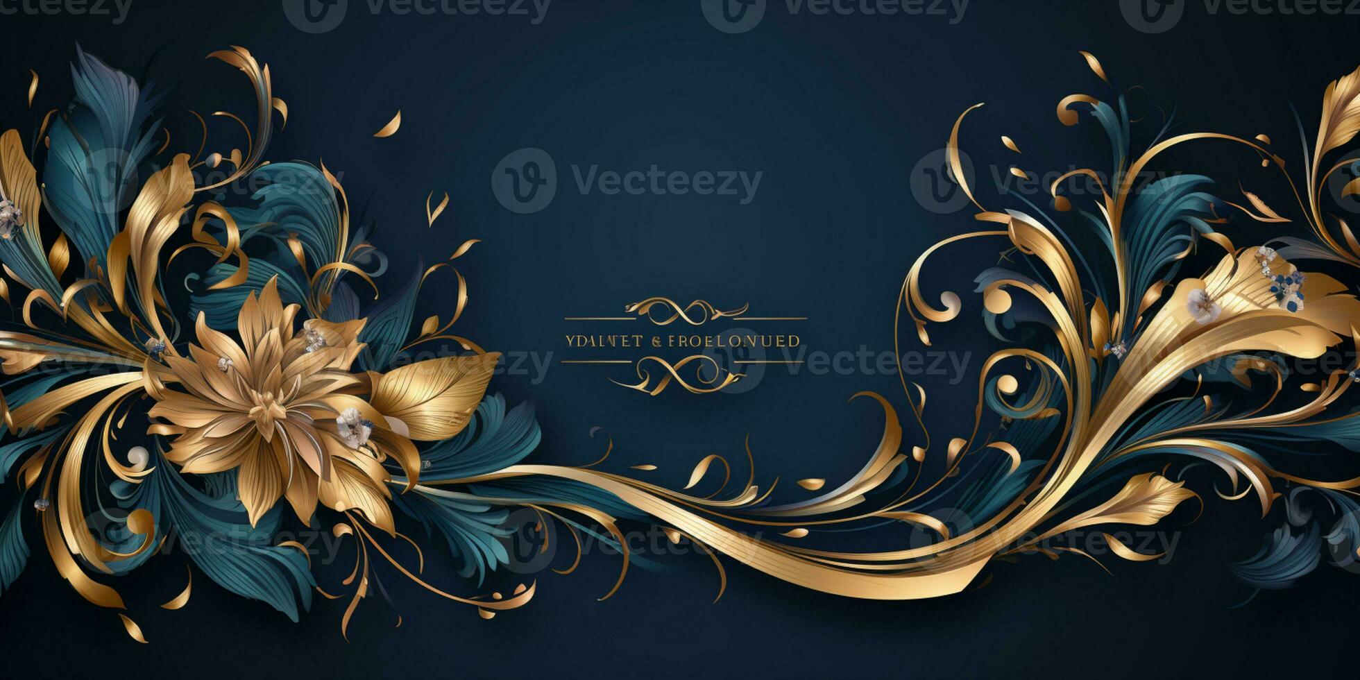 Abstract Shiny Luxury Frame, Midnight blue and Gold Color, Premium gift design, Party, invitation card, copy space for text, word, AI Generative photo