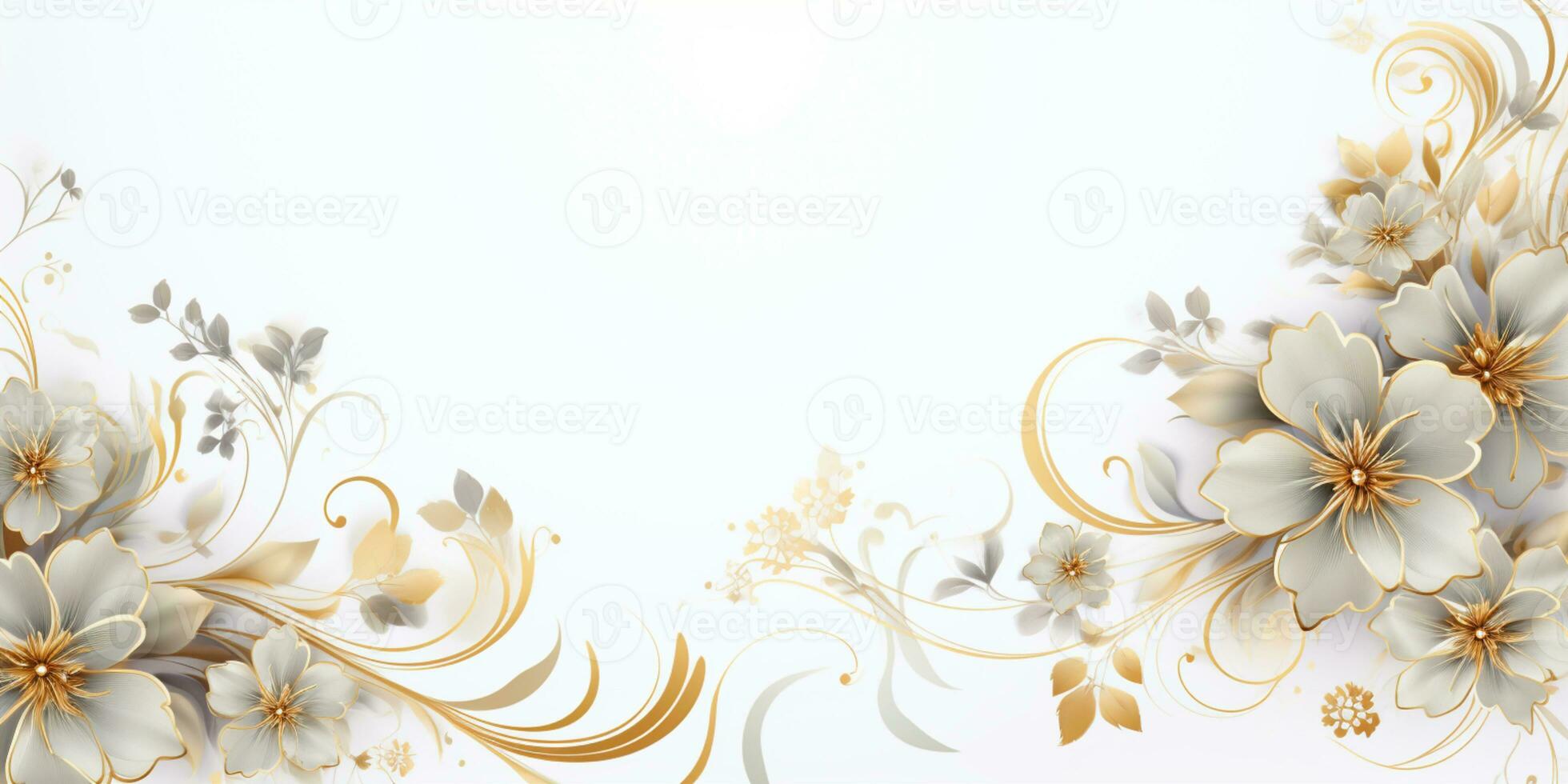 Abstract Shiny Luxury Frame, Gold Color on white background, Premium gift design, Party, invitation card, copy space for text, word, AI Generative photo