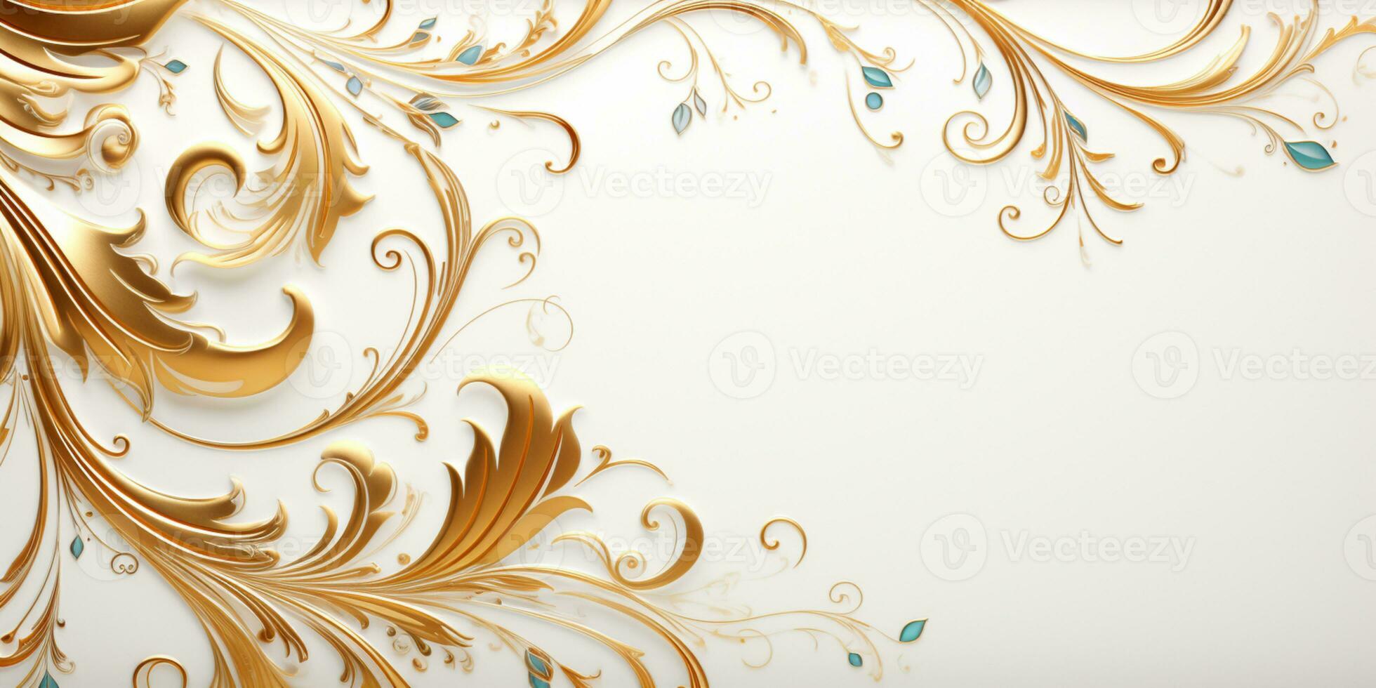 Abstract Shiny Luxury Frame, Gold Color on white background, Premium gift design, Party, invitation card, copy space for text, word, AI Generative photo