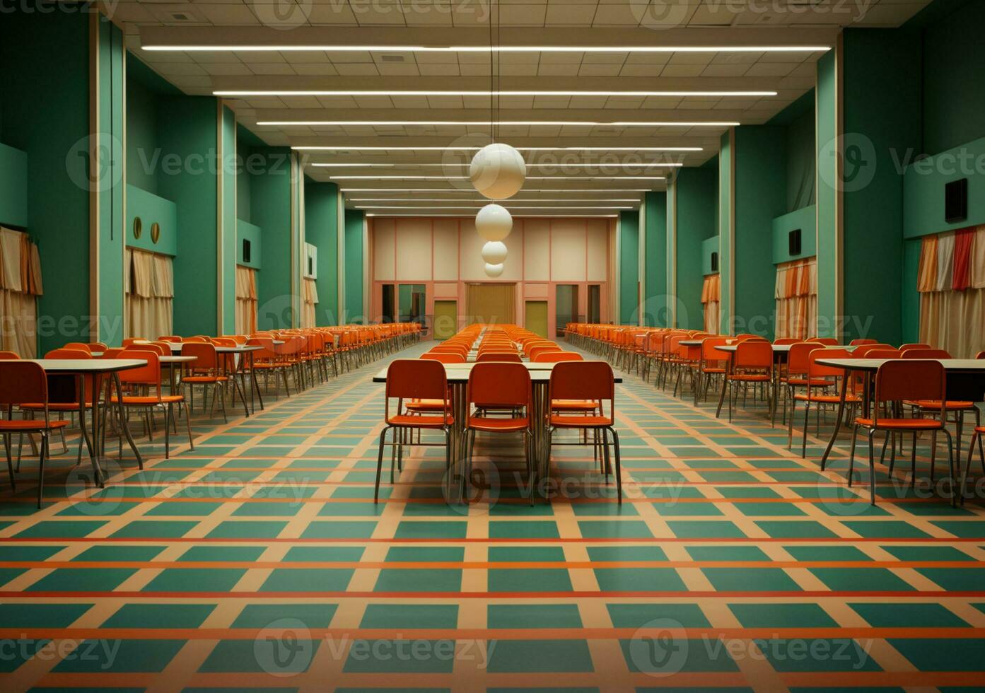 Empty Classroom school without student or teacher, empty chair and table, empty study room, AI Generative photo