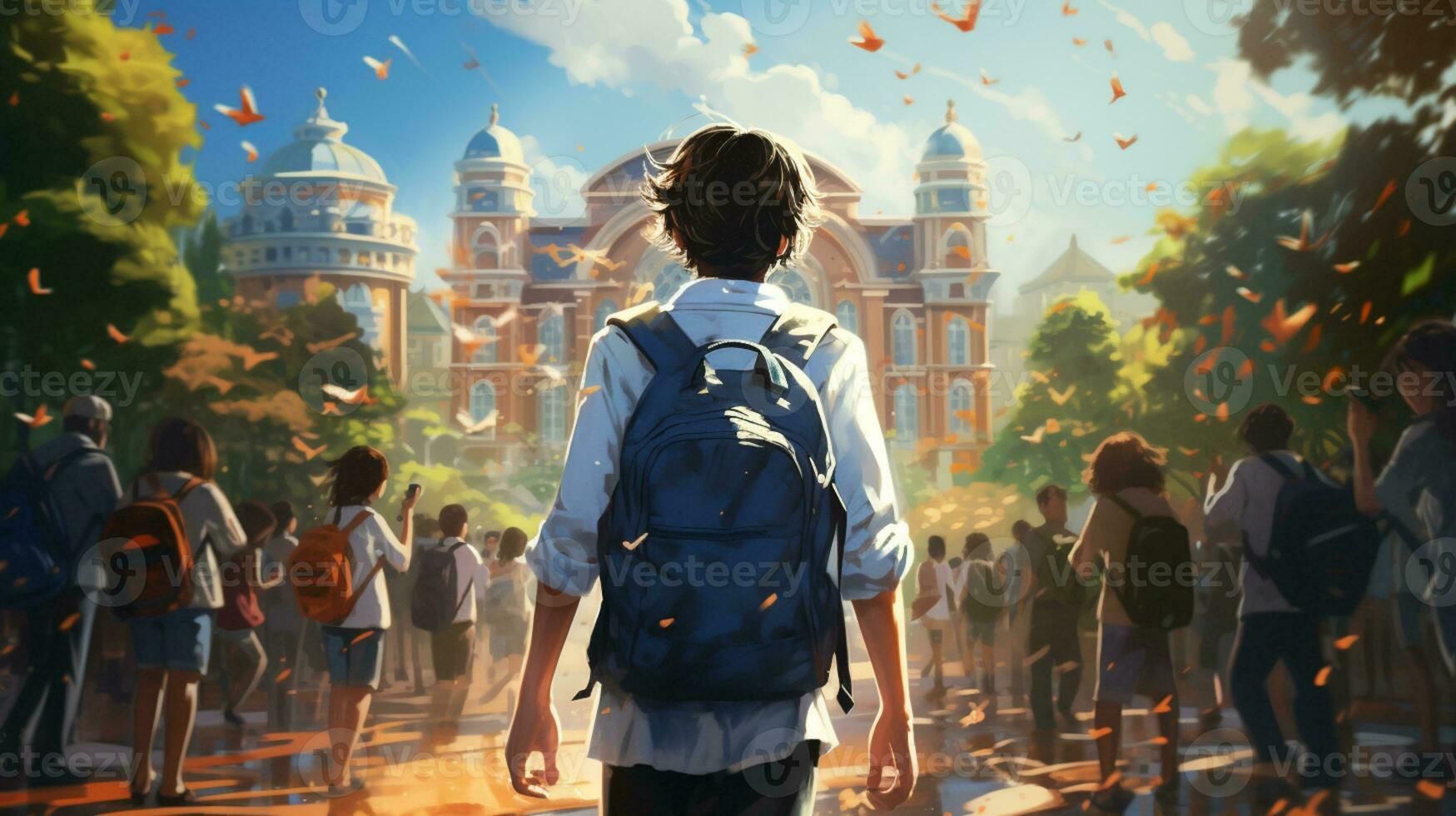 Kid with backpack going to school. back to school concept, AI Generative photo