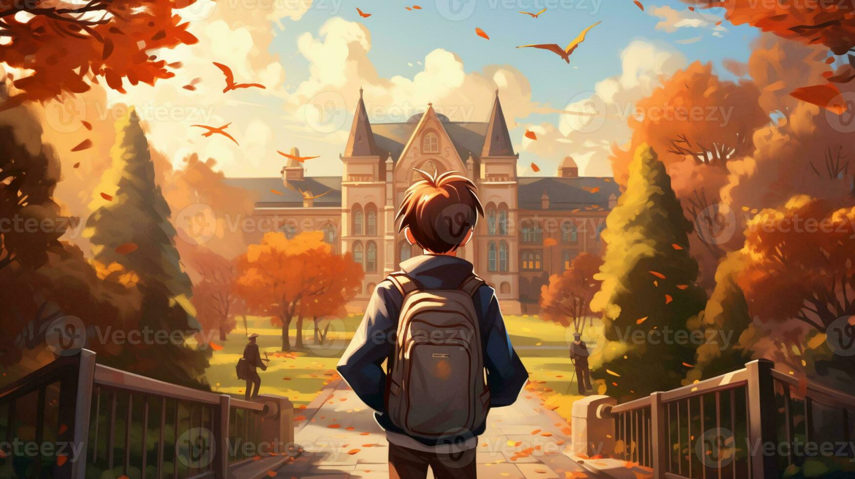 Kid with backpack going to school. back to school concept, AI Generative photo