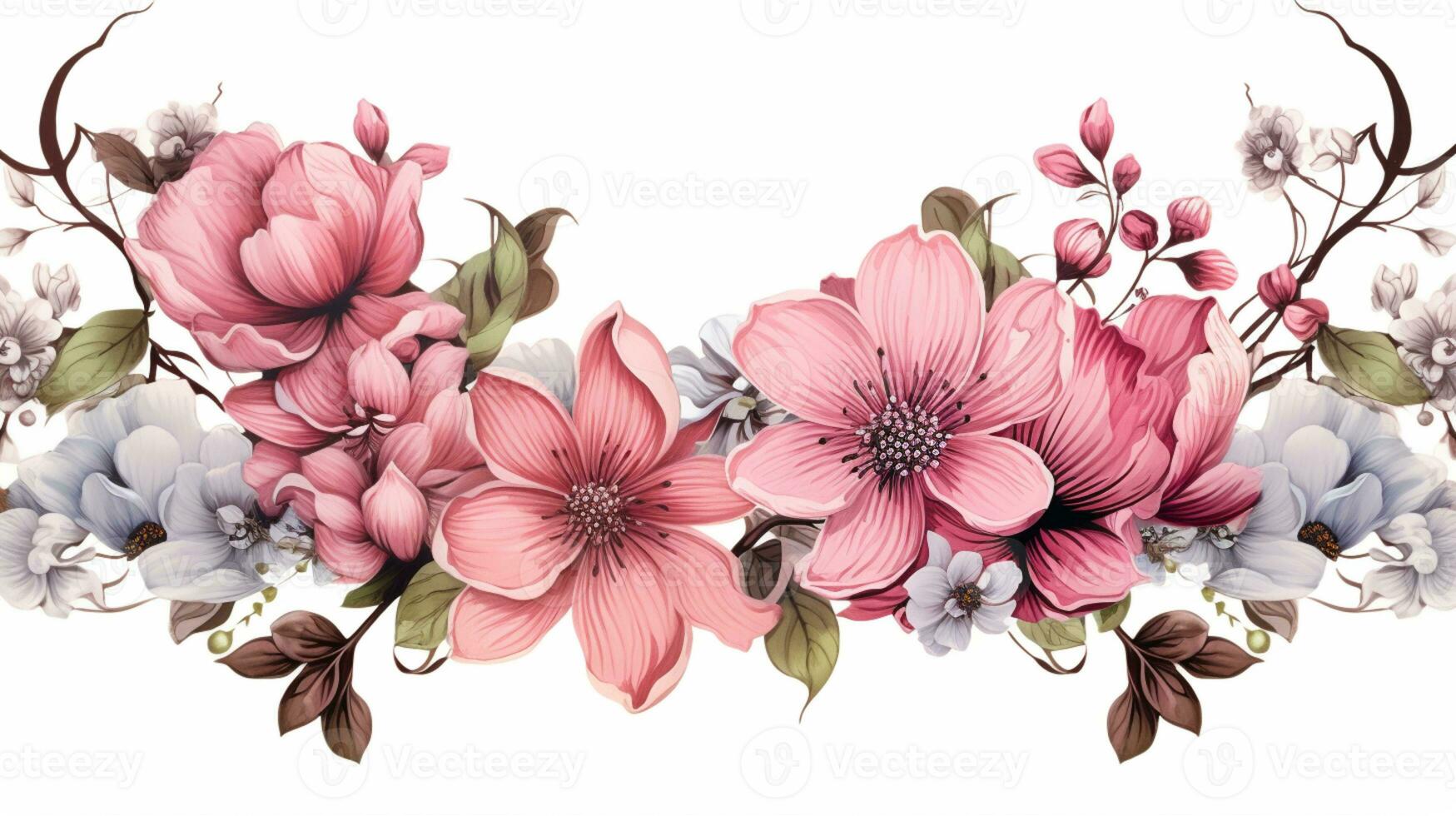 Flower frame Watercolor art style, copy space for text, wedding and greeting card, AI Generative photo