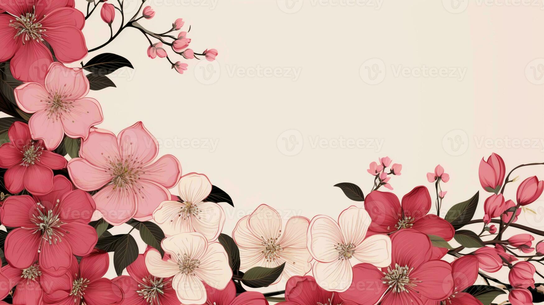 Flower frame Watercolor art style, copy space for text, wedding and greeting card, AI Generative photo
