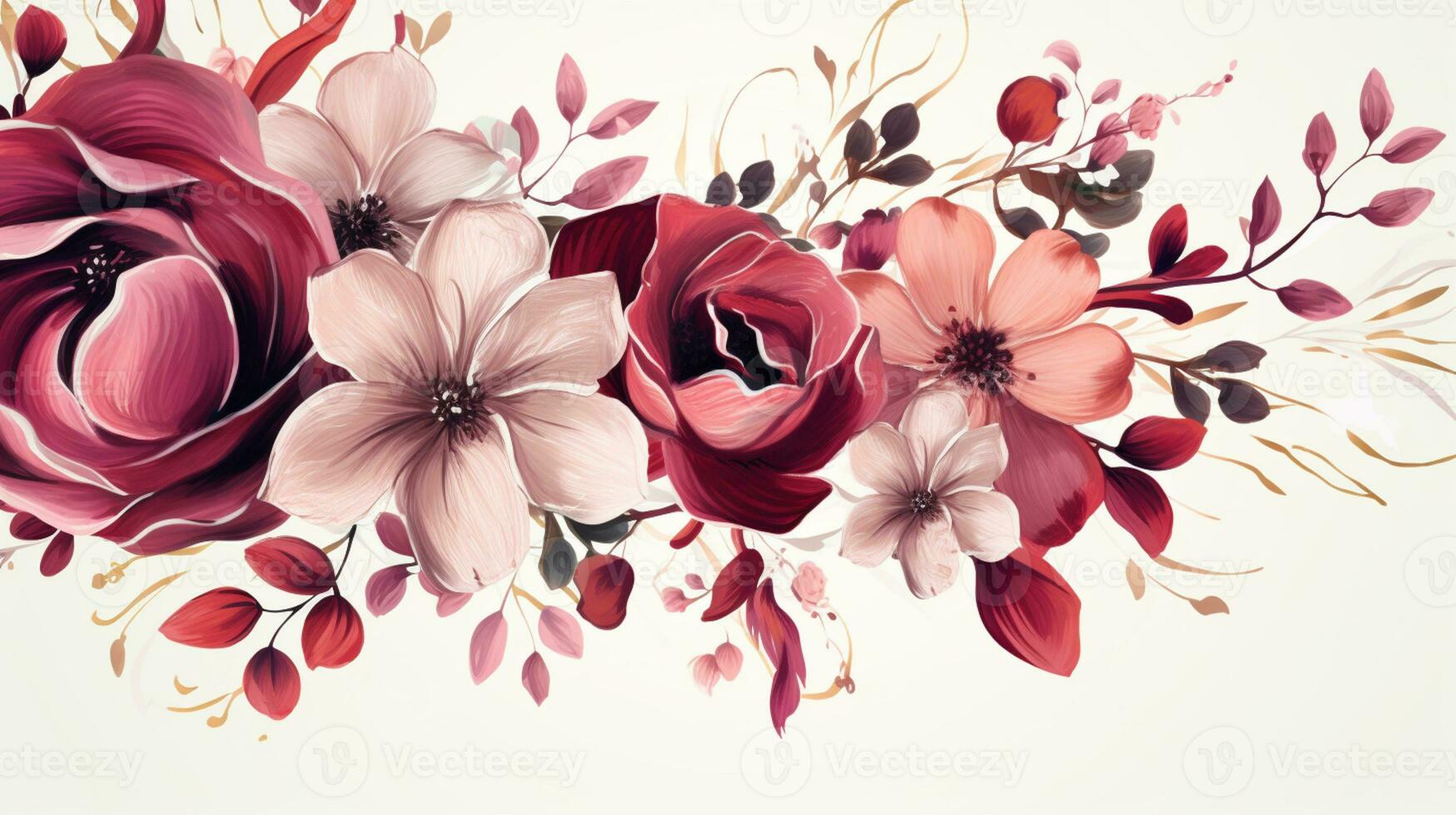 Flower frame Watercolor art style, copy space for text, wedding and greeting card, AI Generative photo