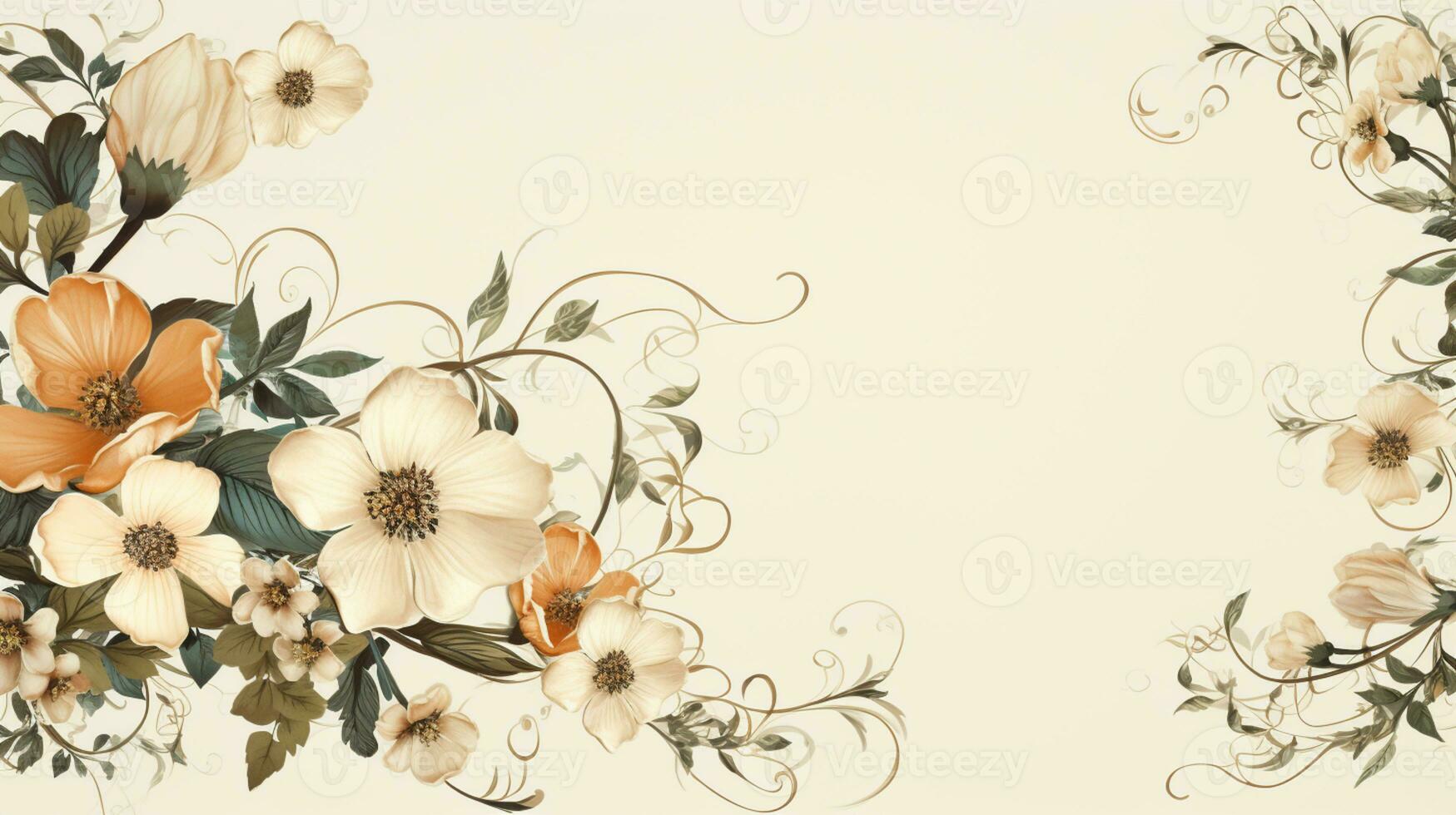 Flower frame Watercolor art style, copy space for text, wedding and greeting card, AI Generative photo