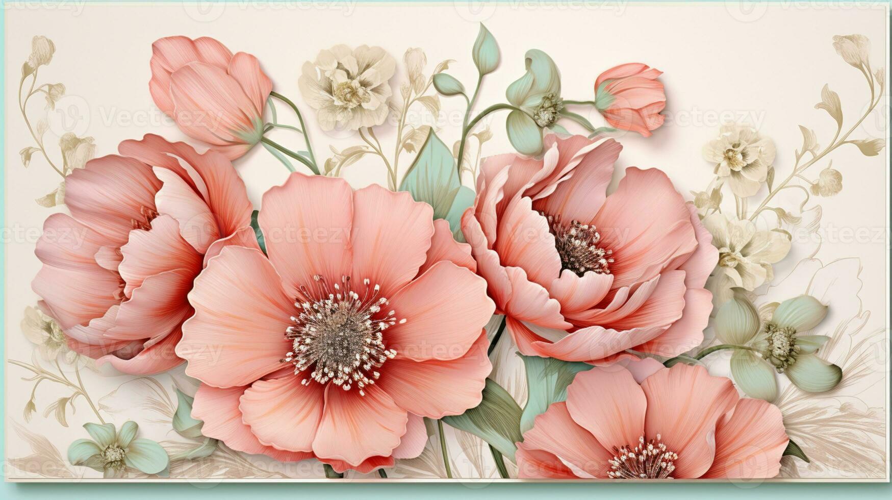 Flower frame Watercolor art style, copy space for text, wedding and greeting card, AI Generative photo