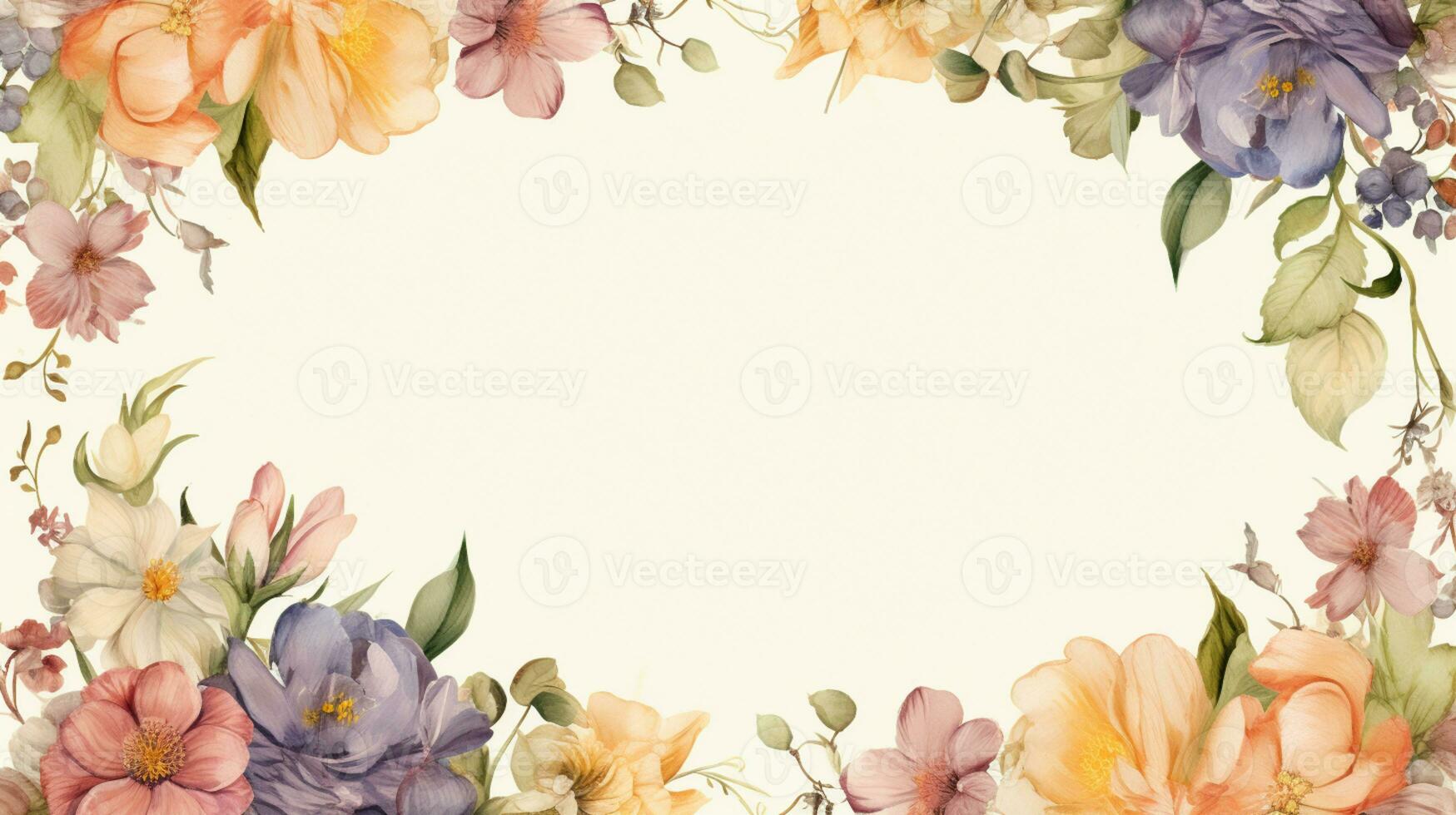 Flower frame Watercolor art style, copy space for text, wedding and greeting card, AI Generated photo