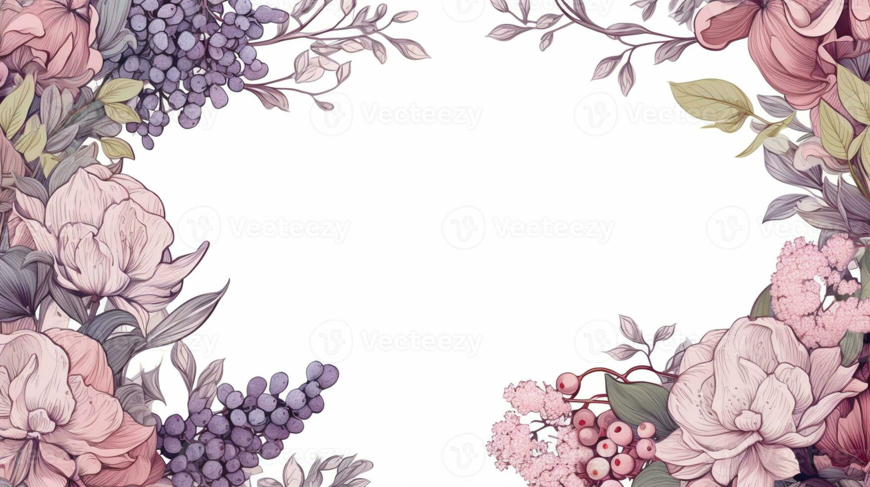 Flower frame Watercolor art style, copy space for text, wedding and greeting card, AI Generated photo
