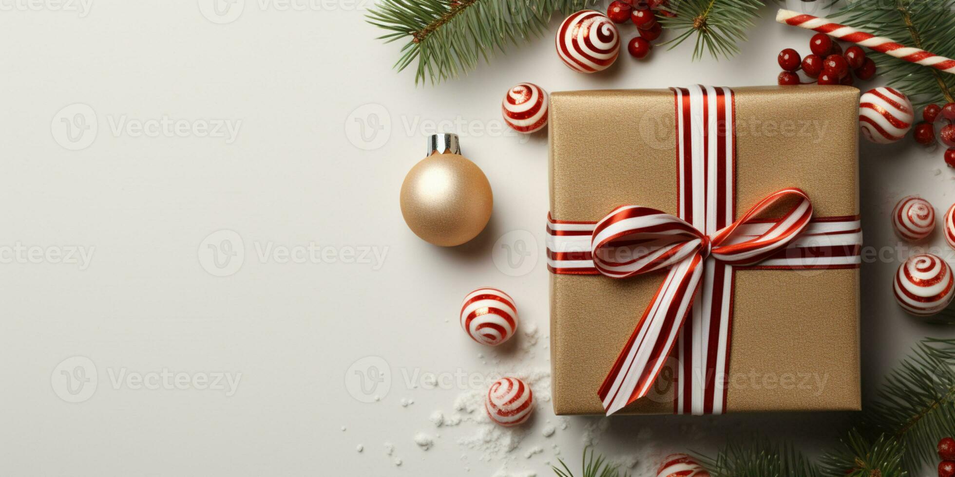 Christmas wrapping present, gift box with ribbon, copy space, AI Generative photo