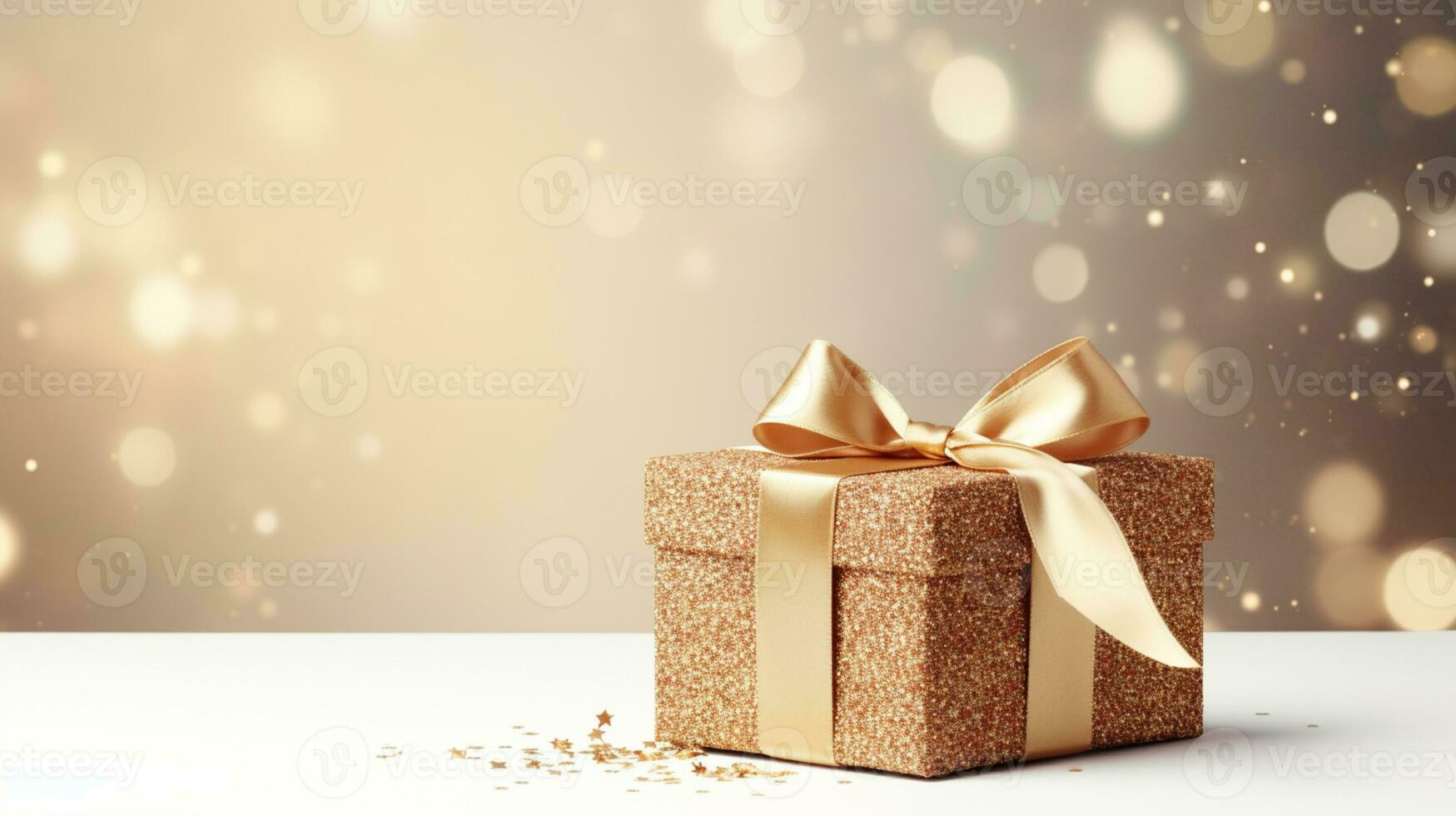 Christmas wrapping present, gift box with ribbon, copy space, AI Generative photo