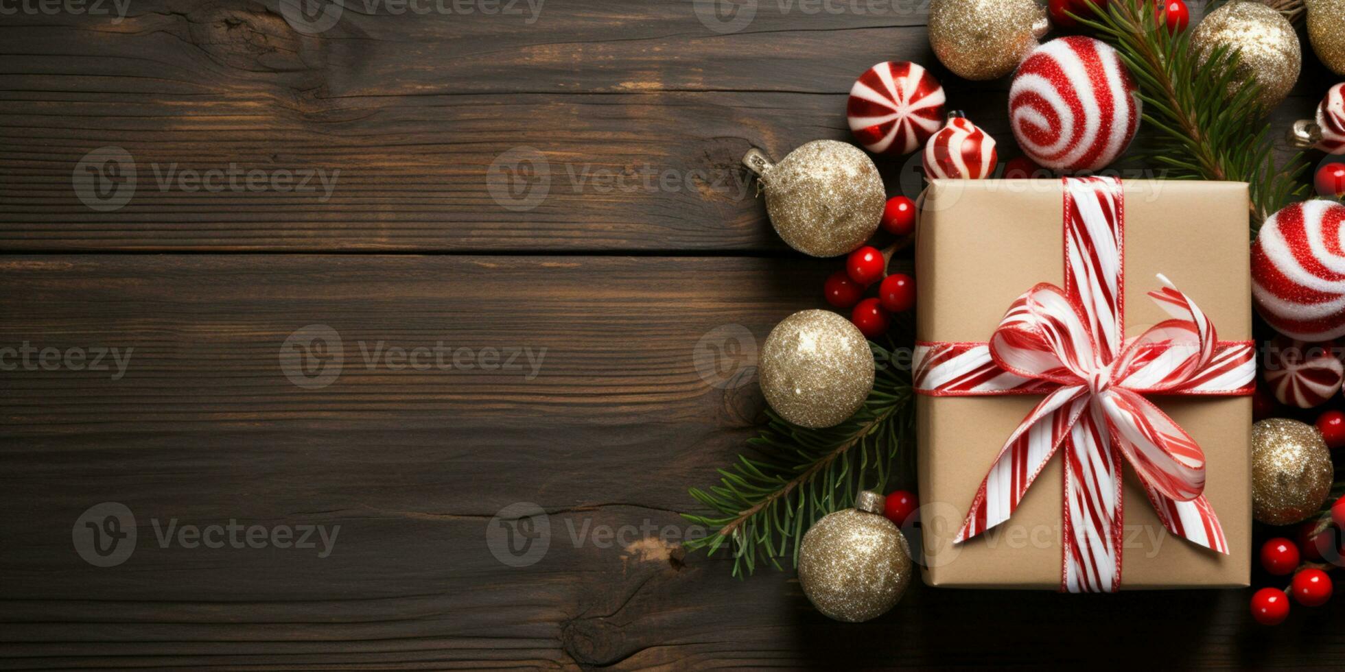 Christmas wrapping present, gift box with ribbon, copy space, AI Generative photo