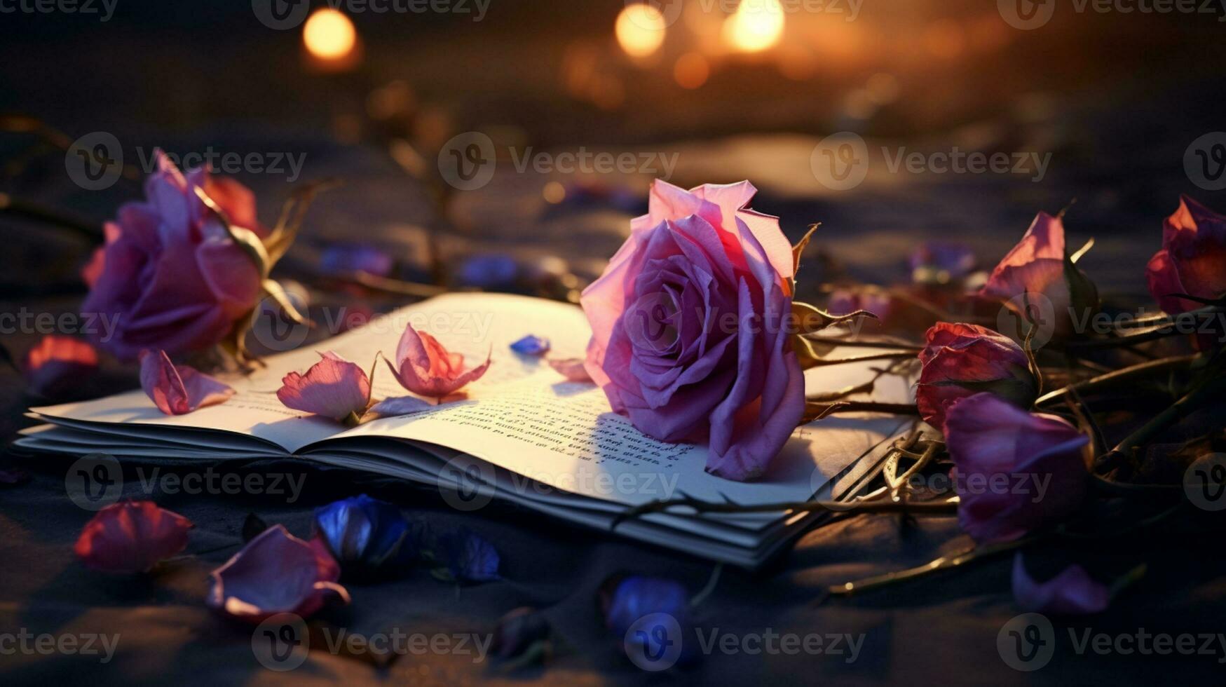 Beautiful Flower on note paper, serene poetry concept, flat lay, AI Generative photo