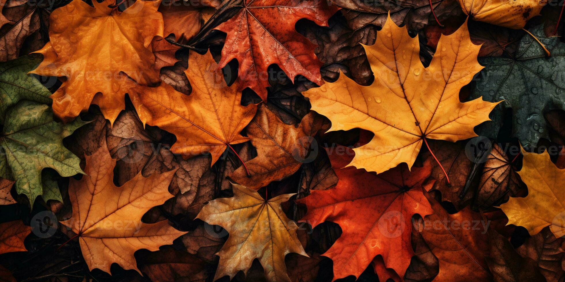 de cerca vistoso otoño brillante otoño hoja, hermosa sereno escenario, Copiar espacio para saludo tarjeta, ai generativo foto