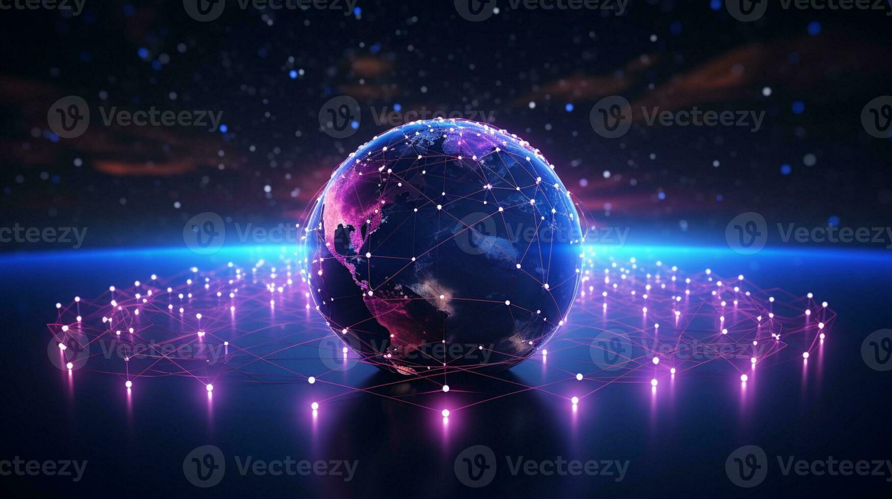 Global networking connection, Metaverse Technology, digital communication data exchanges, AI Generative photo