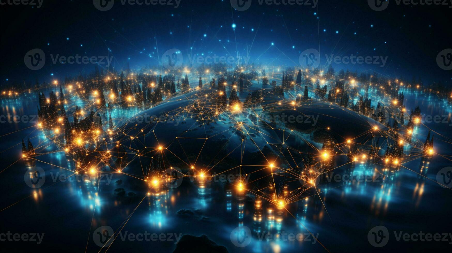 Global networking connection, Metaverse Technology, digital communication data exchanges, AI Generative photo