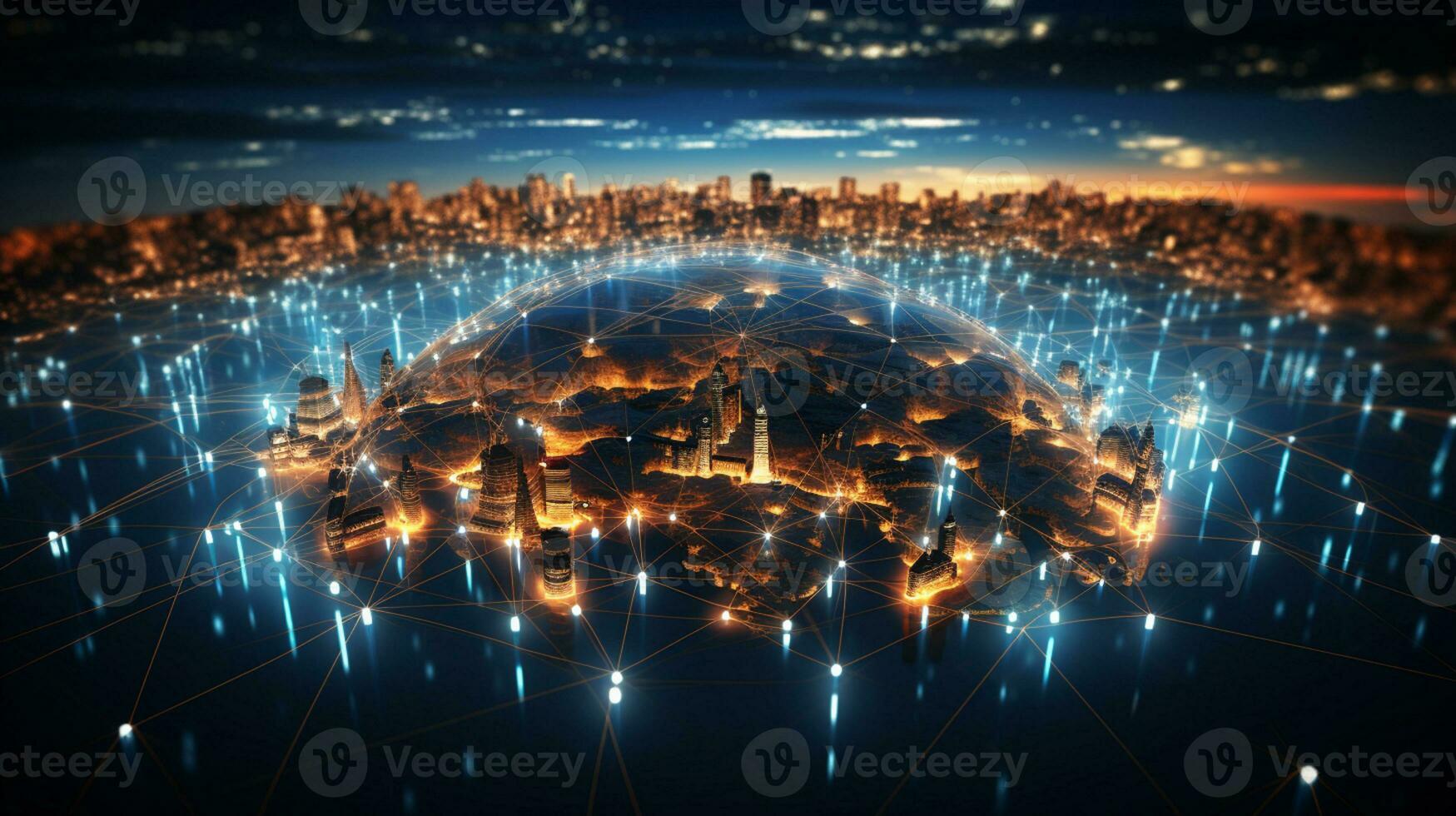 Global networking connection, Metaverse Technology, digital communication data exchanges, AI Generative photo