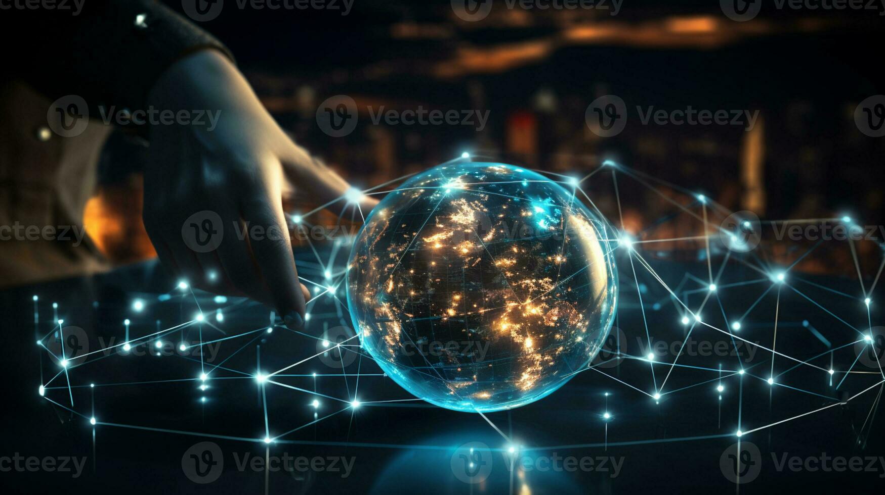 Global networking connection, Metaverse Technology, digital communication data exchanges, AI Generative photo