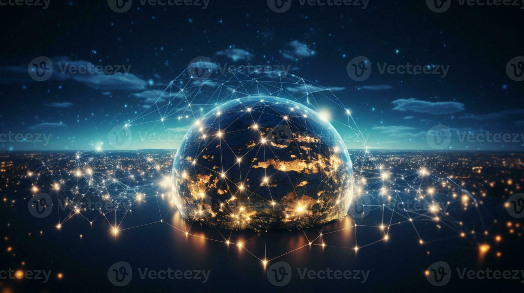 Global networking connection, Metaverse Technology, digital communication data exchanges, AI Generative photo