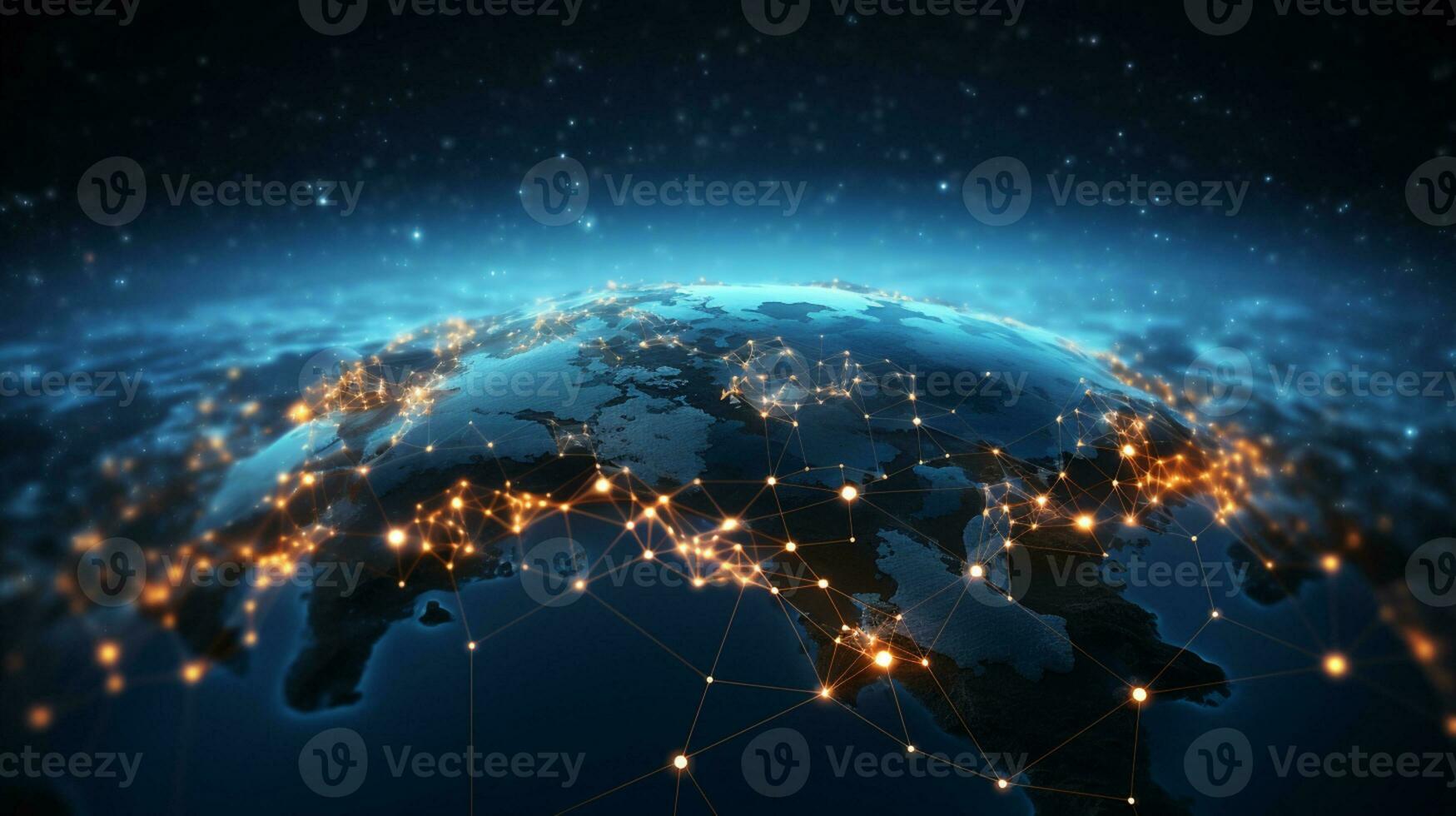 Global networking connection, Metaverse Technology, digital communication data exchanges, AI Generative photo