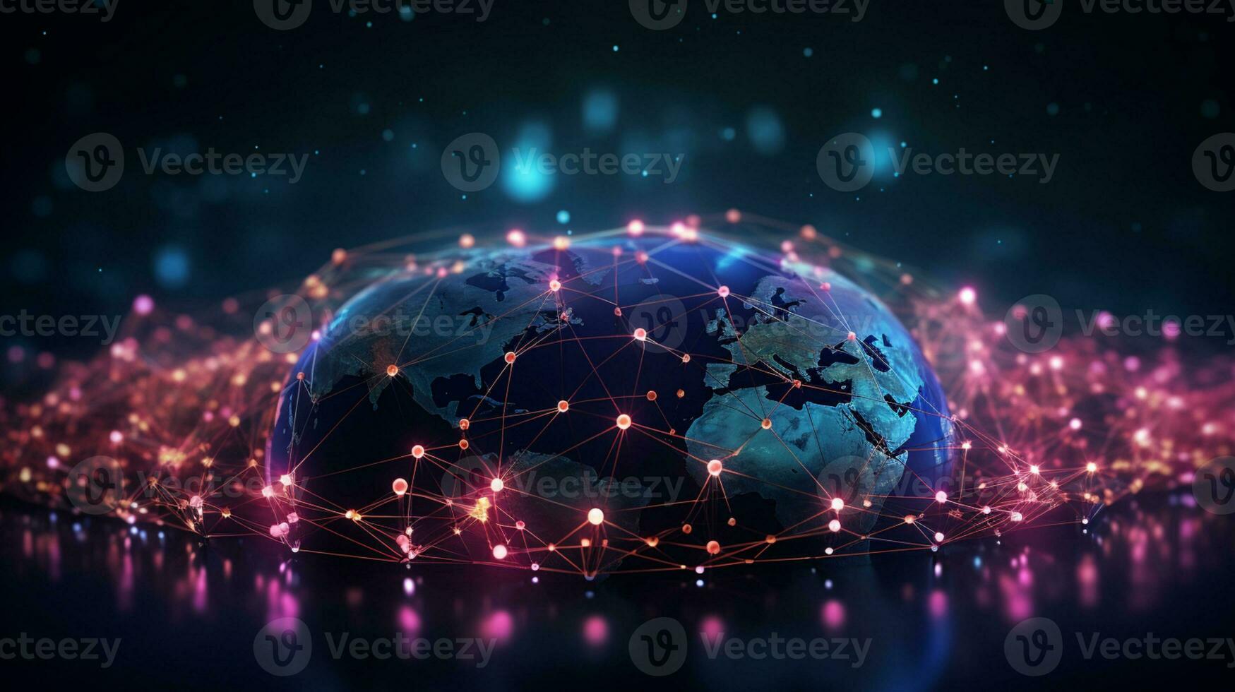 Global networking connection, Metaverse Technology, digital communication data exchanges, AI Generative photo