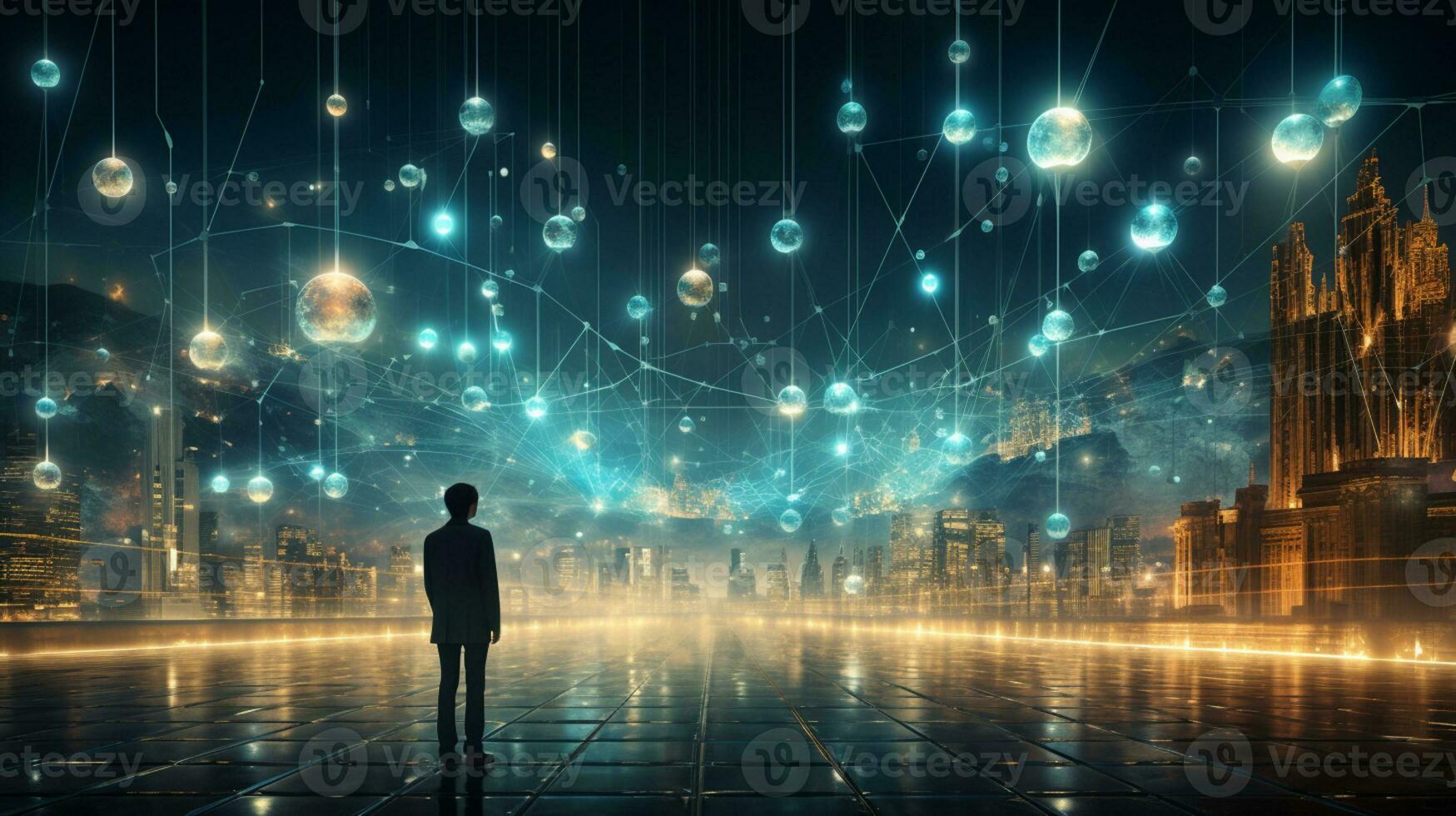 Global networking connection, Metaverse Technology, digital communication data exchanges, AI Generative photo