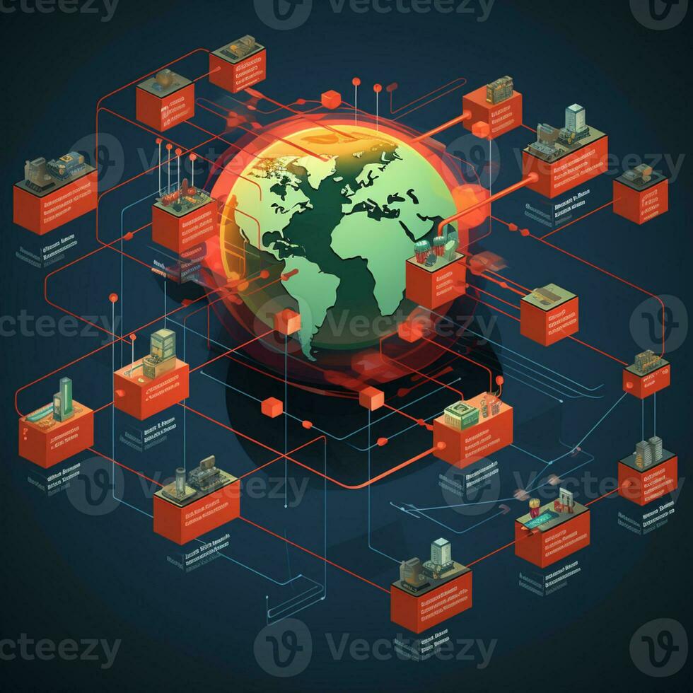 Global networking connection, Metaverse Technology, digital communication data exchanges, AI Generative photo